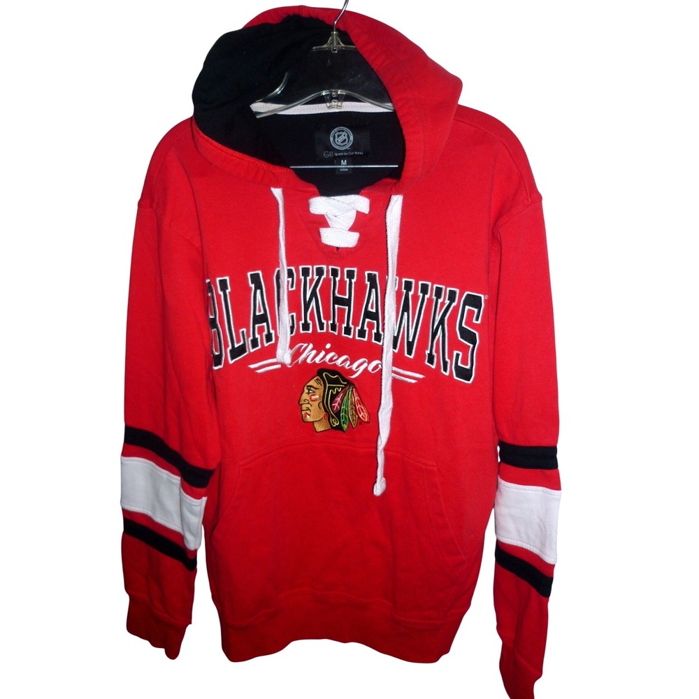 Vintage Chicago Blackhawks NHL‎ Hockey Adult Lace Up Hoodie Sweatshirt M